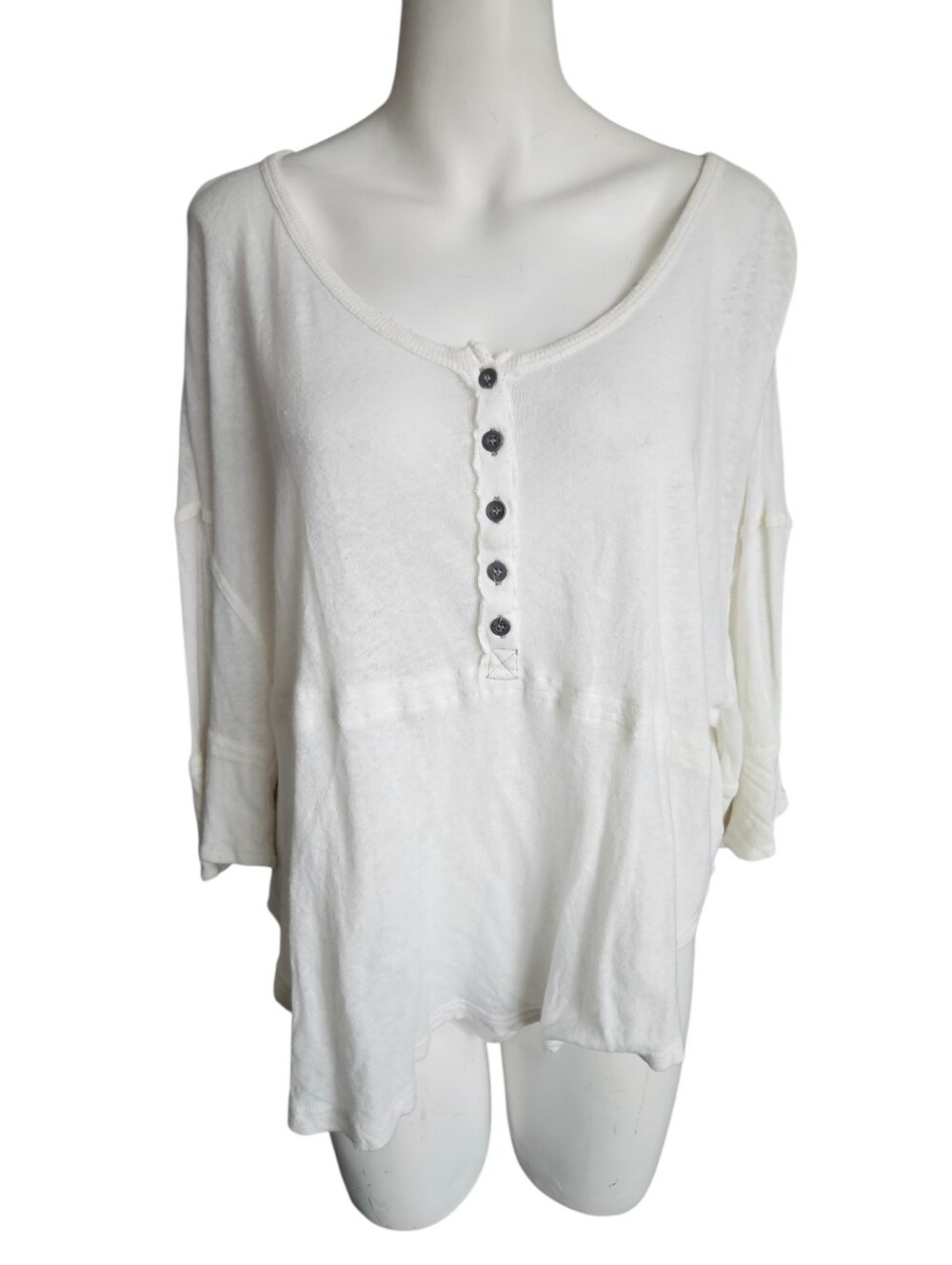We The Free White Linen Blend Henley Top Sz Sm Thin Knit Casual Festival Basic
